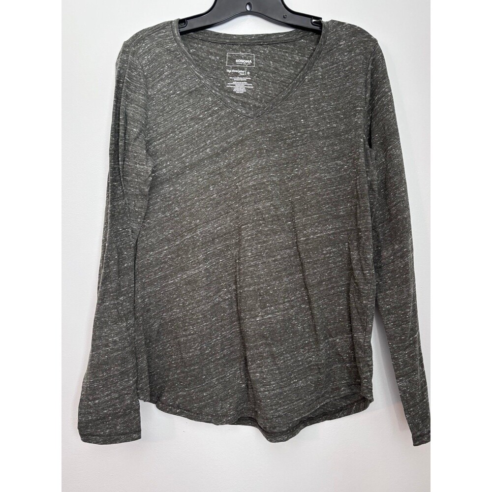 Sonoma Heathered Grey The Everyday Tee Long Sleeve Vneck Shirt size small